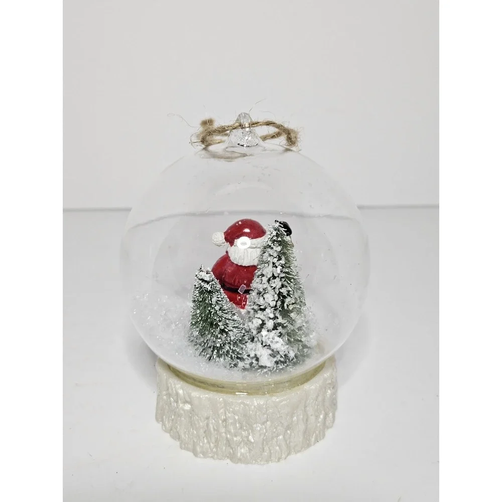 Vintage Santa Claus Snow Globe Ornament Glass Christmas Tree Hanging Bauble Faux